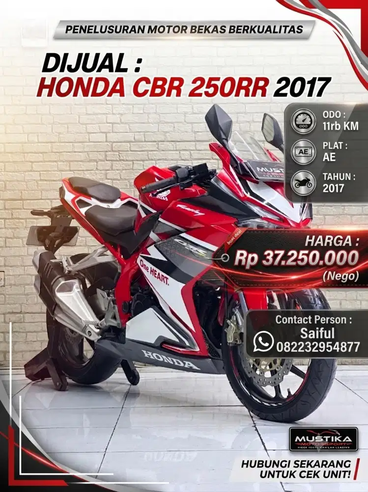 Odo 11rb Istimewa!!Honda CBR 250RR One Hart 2017 Plat Ae Mulus-Mustika