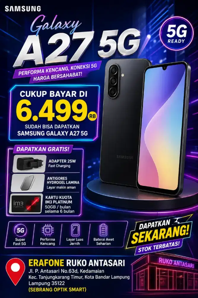 samsung Galaxy A27 free kartu kuota im3 platinun 65gb /bulan