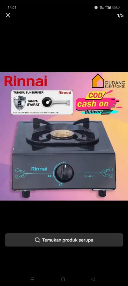 Kompor gas Rinnai satu tunggu tipe 511 C