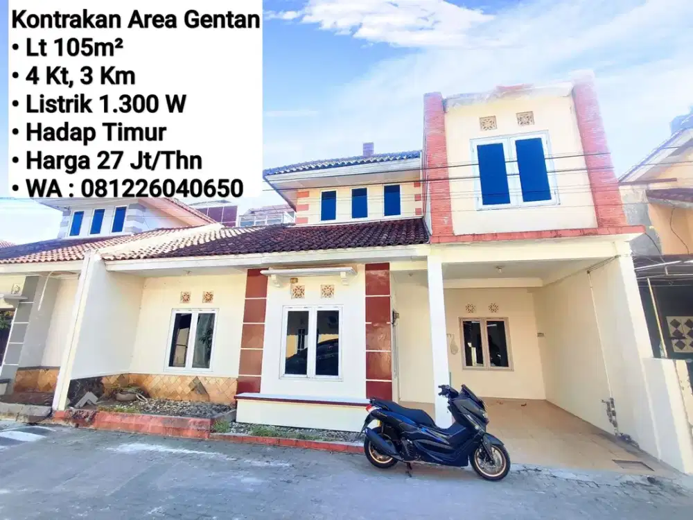 Sewa Rumah Area Gentan Hadap Timur, Dekat Laweyan, Purwosari, Solo Baru