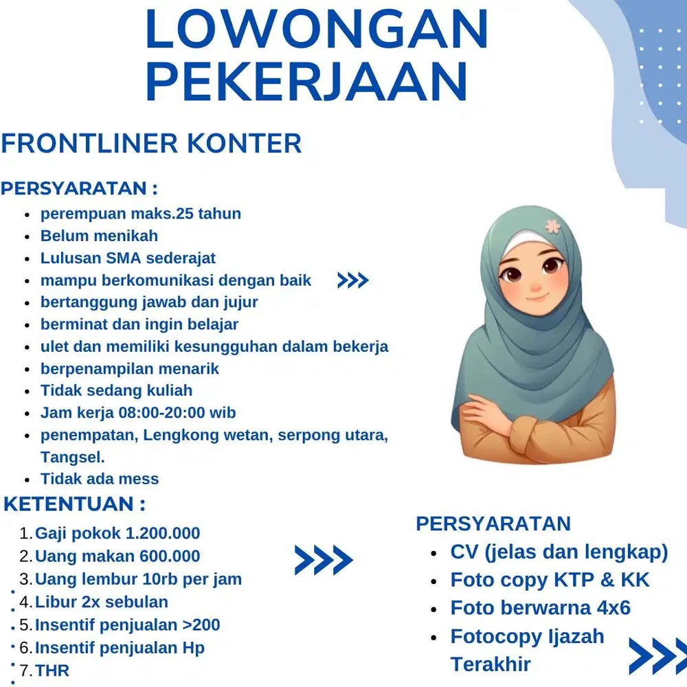 Lowongan pekerjaan frontliner konter Hp