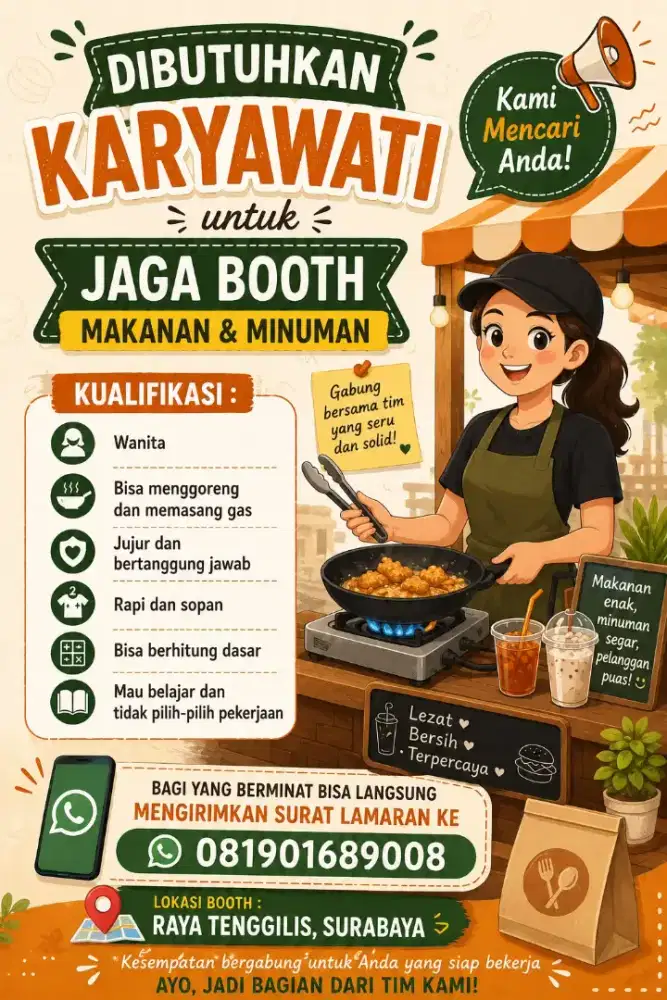 DIBUTUHKAN SEGERE. Karyawati unt jaga booth makanan dan minuman