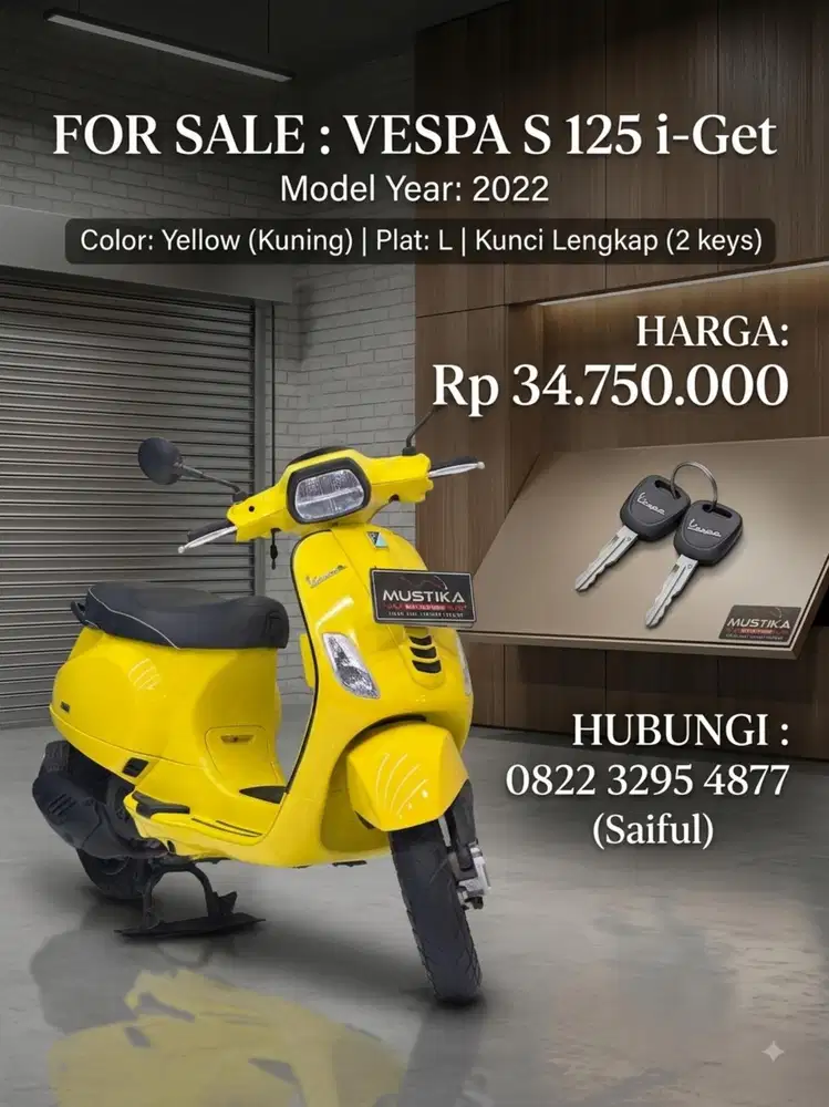 Perfect Condition!!Vespa S 125 Led 2022 Yellow Plat Jatim-Mustika