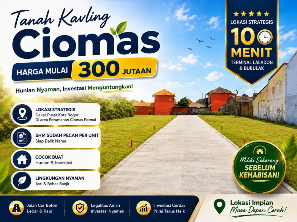 Kavling Siap Bangun Dekat Terminal Laladon, SHM Sudah Pecah per Unit