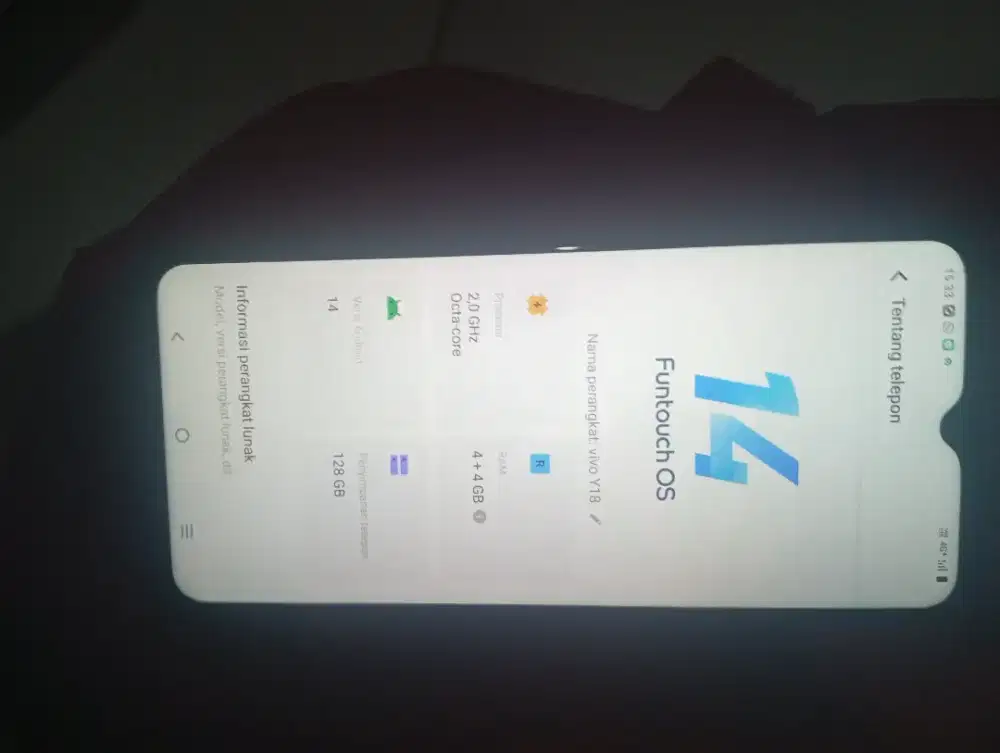 Di jual BU HP vivo Y18 ram 4+4/128, kelengkapan HP dan casan, jakpus