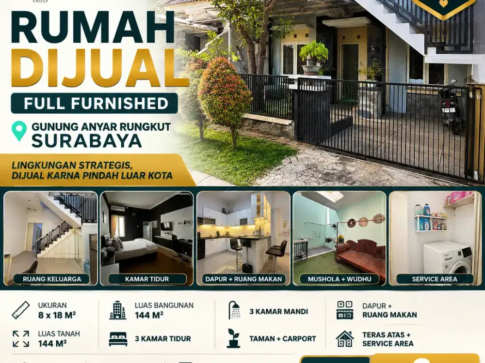 2 LANTAI – FULL BANGUNAN LUAS 300M2!! DIJUAL RUMAH DI MANYAR KARTIKA SURABAYA