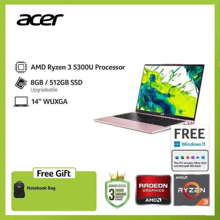 ACER ASPIRE LITE 14  Ryzen 3 5400 8gb 512GB Win 11 + OHS
