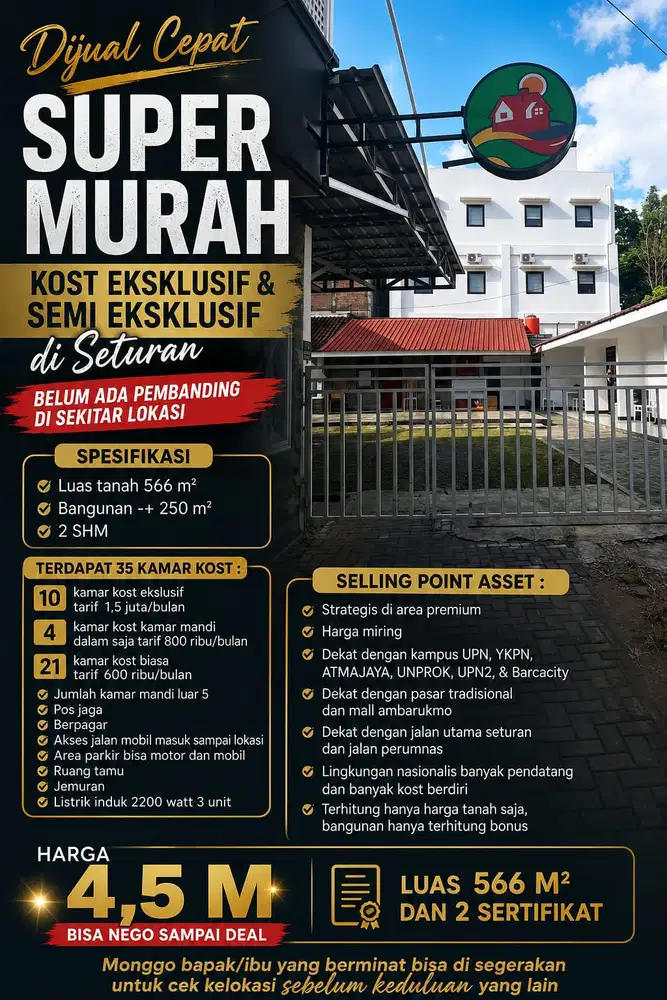 DIJUAL KOST SETURAN UNTUNG VIEW 2LT/566m CEPAT SEGERA