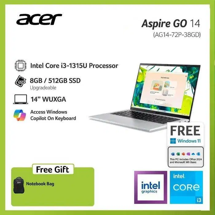 ACER ASPIRE GO 14 AG14-72P-38GD CORE I3-1315U 8GB 512GB WIN 11 OHS
