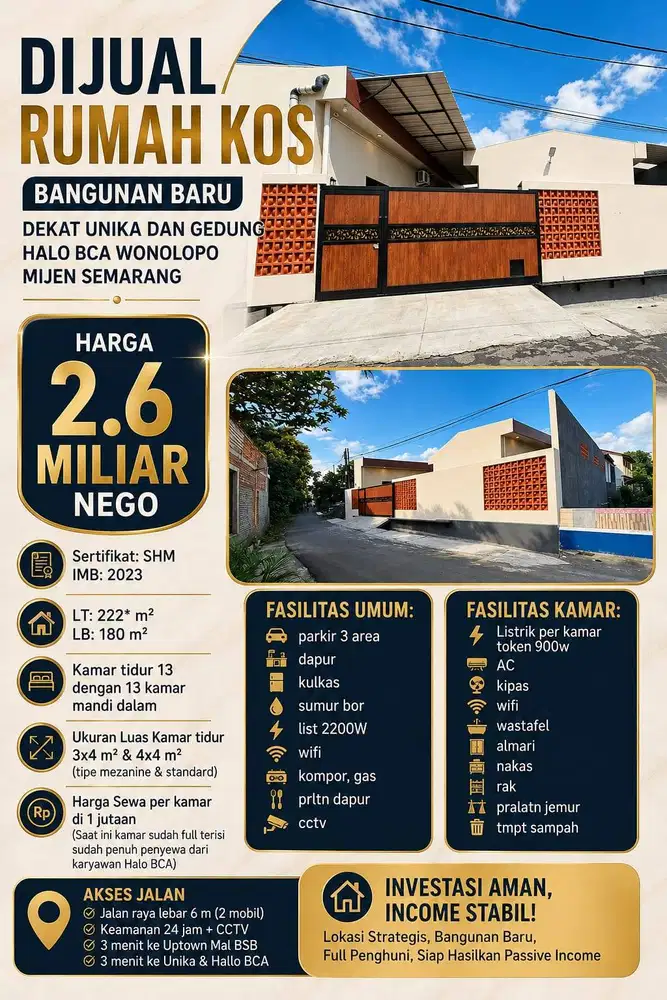 DIJUAL KOST WONOPOLO MIJEN UNTUNG LOK STRATEGIS 222m CEPAT SEGERA