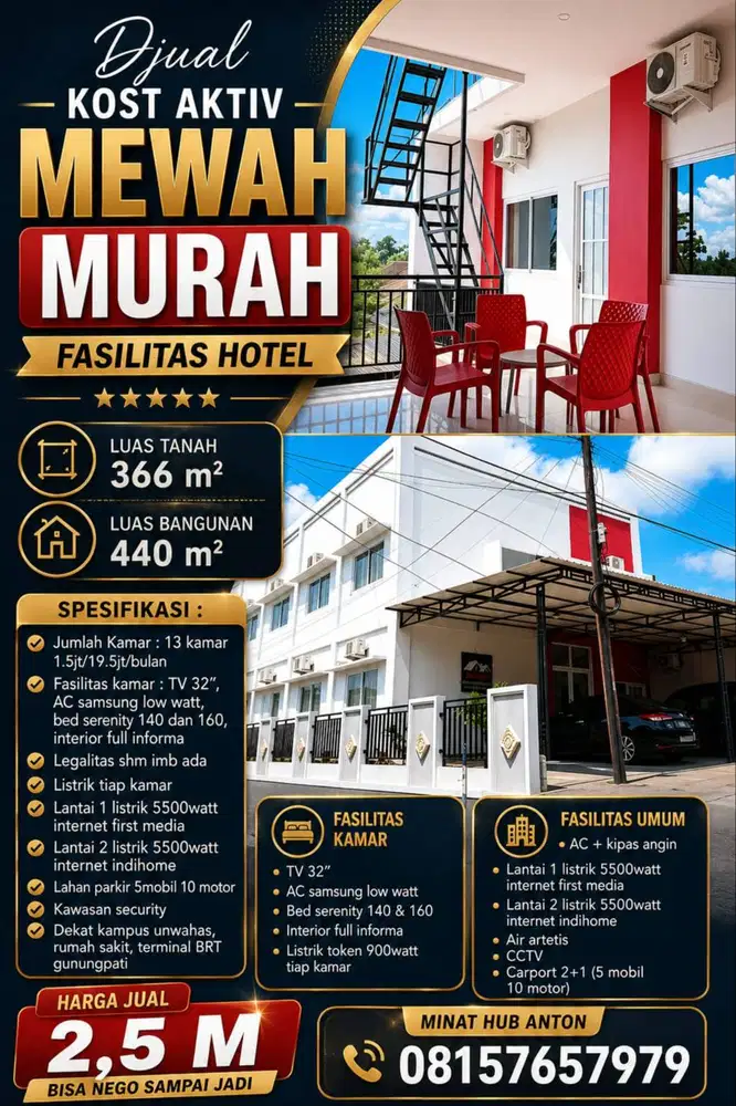 DIJUAL KOST SEMI HOTEL MURAH 2LT VIEW/440m CEPAT SEGERA