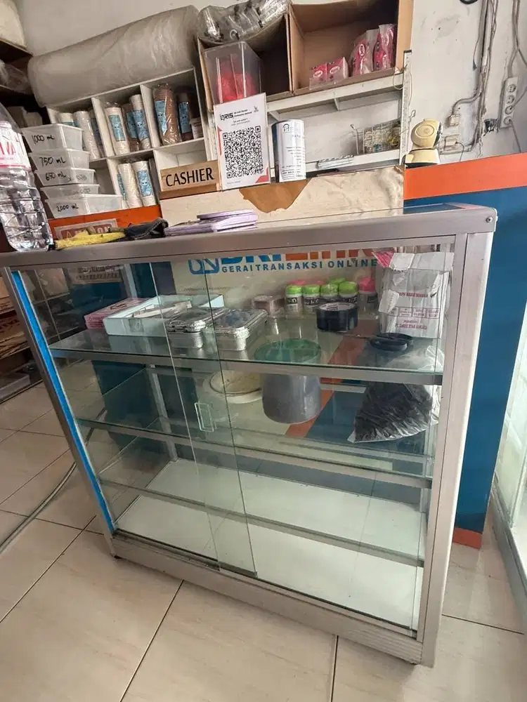 ETALASE KACA GESER STAINLESS - COCOK UNTUK KASIR/COUNTER KECIL