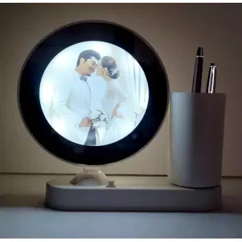 Cermin Foto Magic Mirror Photo Frame LED with Pen Holder