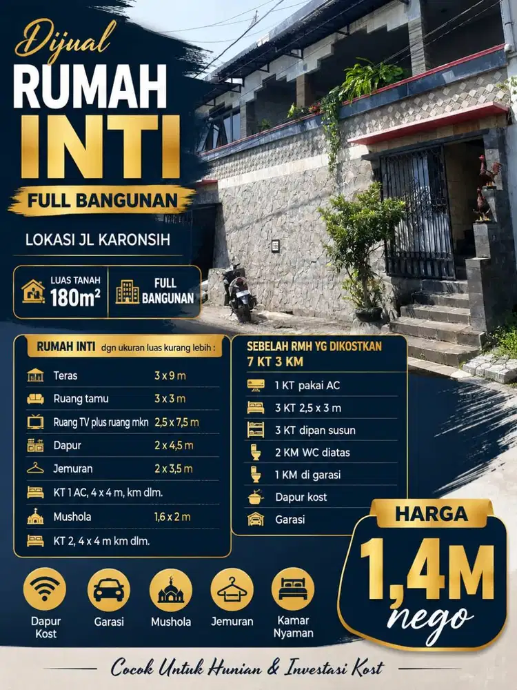 DIJUAL RUMAH & KOST KARONSIH MURAH DIBAWAH HARGA PASAR UNTUNG SEGERA