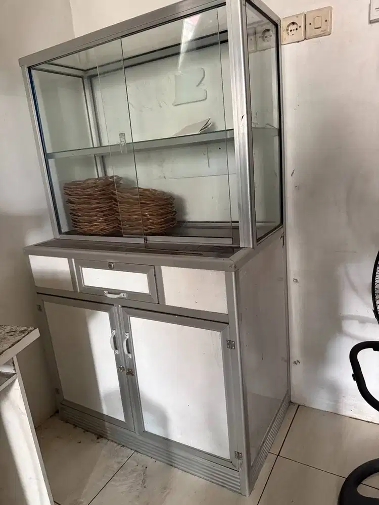 ETALASE KACA ALUMINIUM + KABINET BAWAH - COCOK UNTUK WARUNG MAKAN/