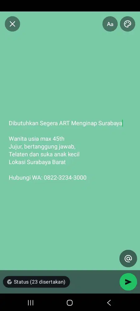 BUTUH URGENT ART MENGINAP SURABAYA