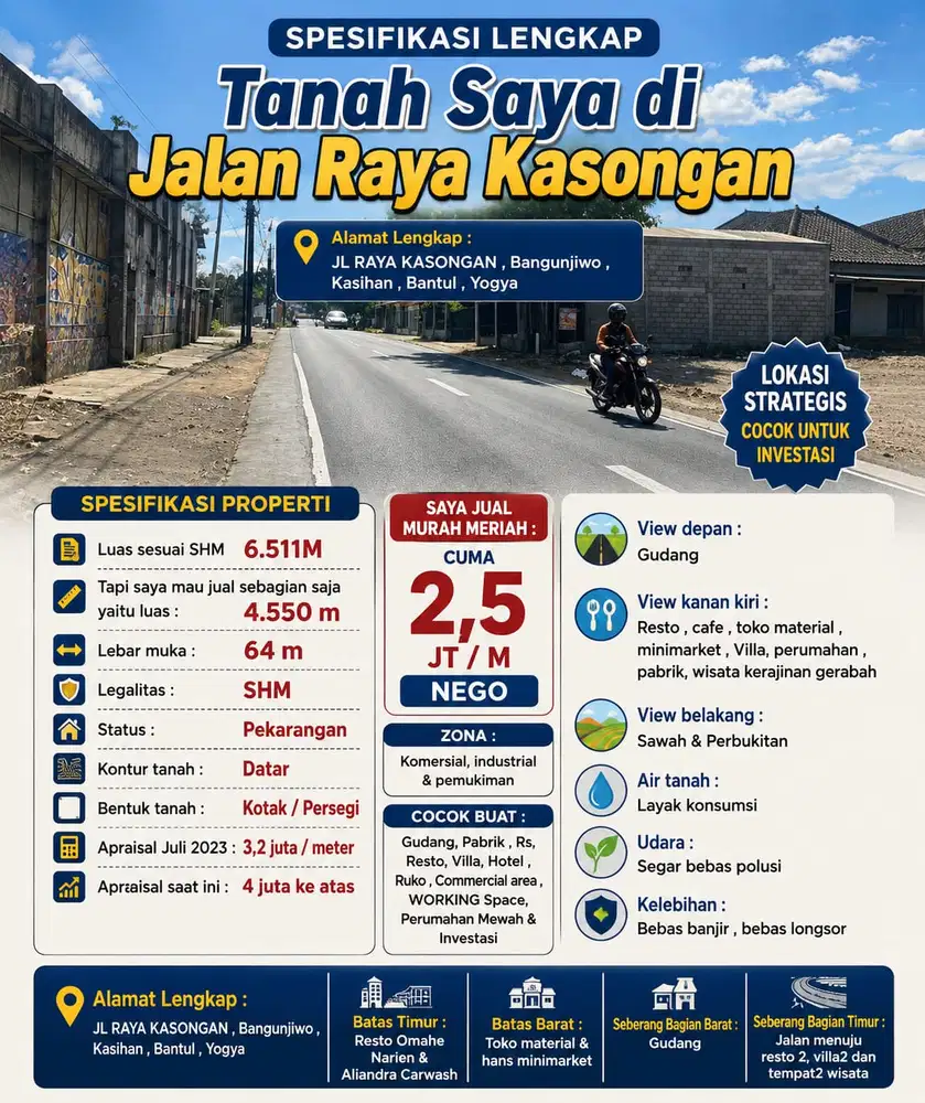 DIJUAL TANAH KASONGAN MURAH CEPAT SEGERA 4,550m