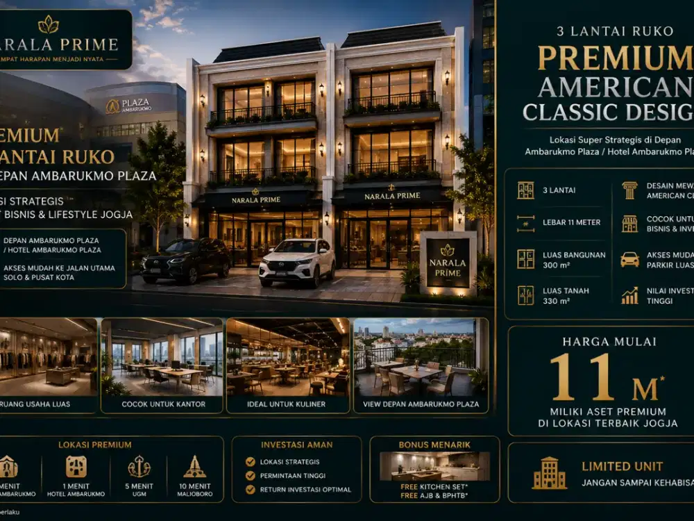 Ruko didepan ambarukmo plaza 3 lantai lebar depan 11 Meter
