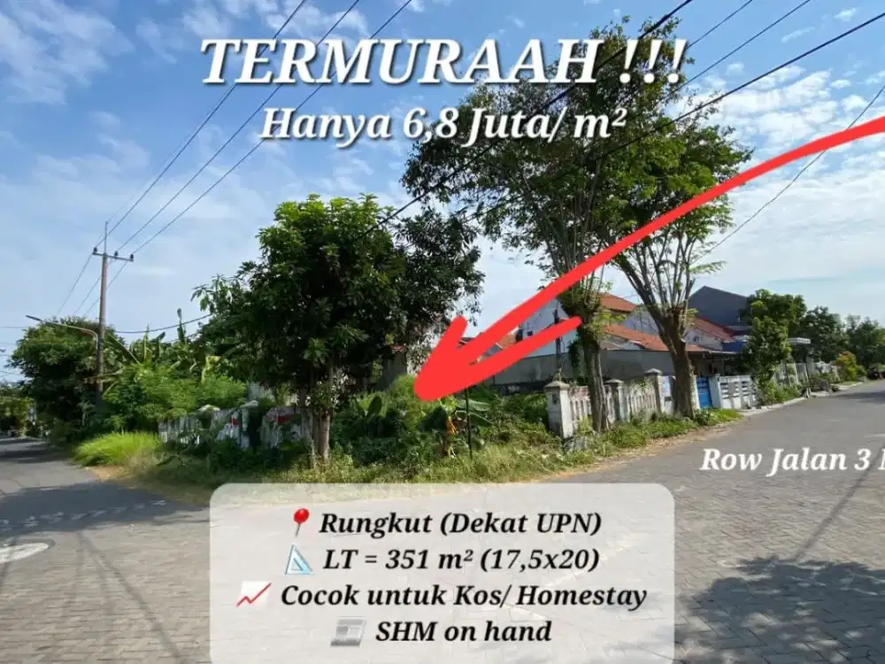 Tanah Medokan Asri Barat Dekat UPN dan UINSA LT 351 m2 Cocok untuk Kos