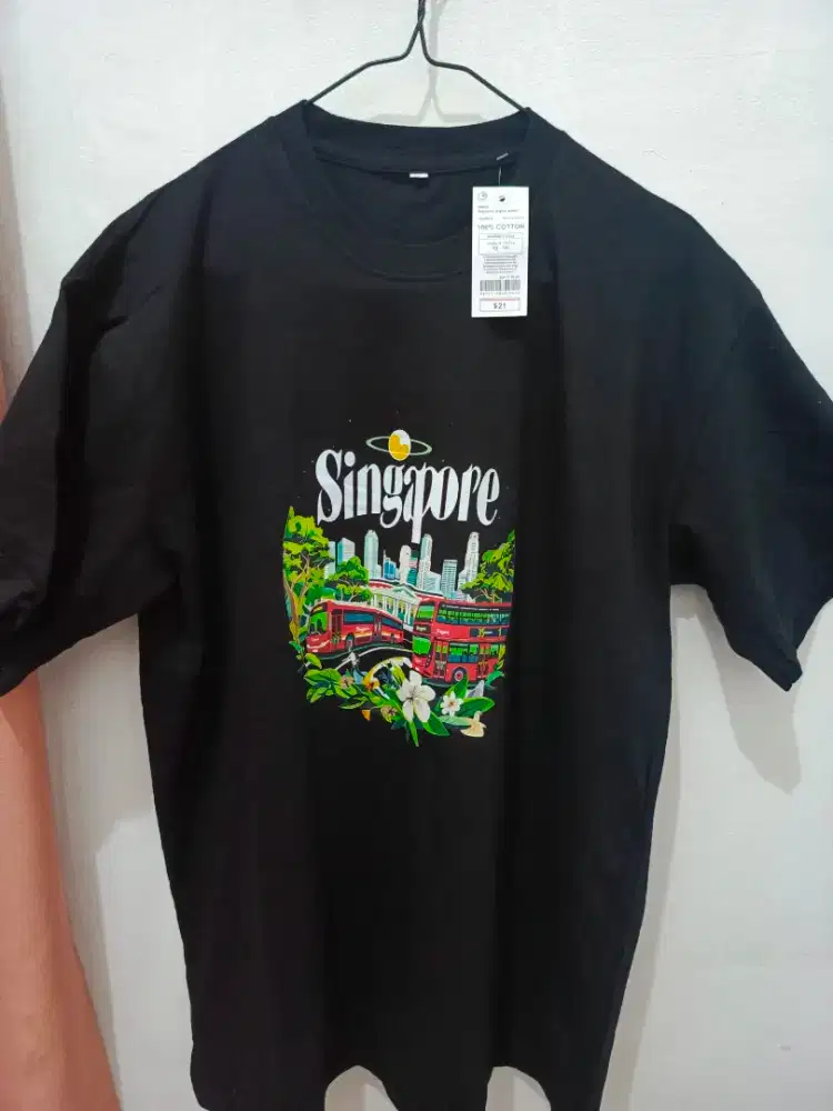 Kaos Hitam Singapore 100% Cotton Original