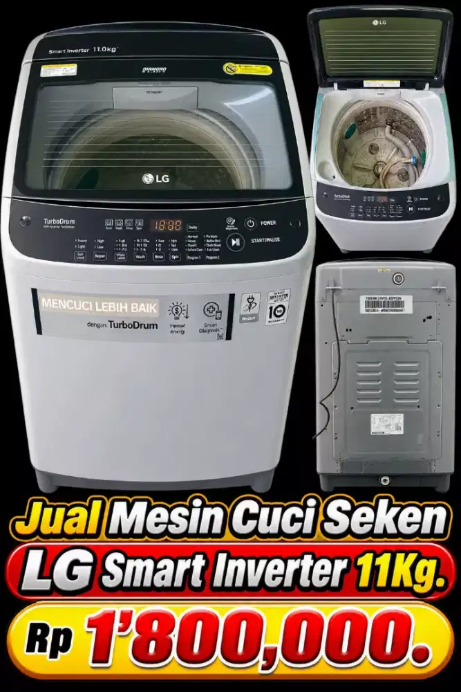 Dijual mesin cuci top loading LG smart inverter 11 kg