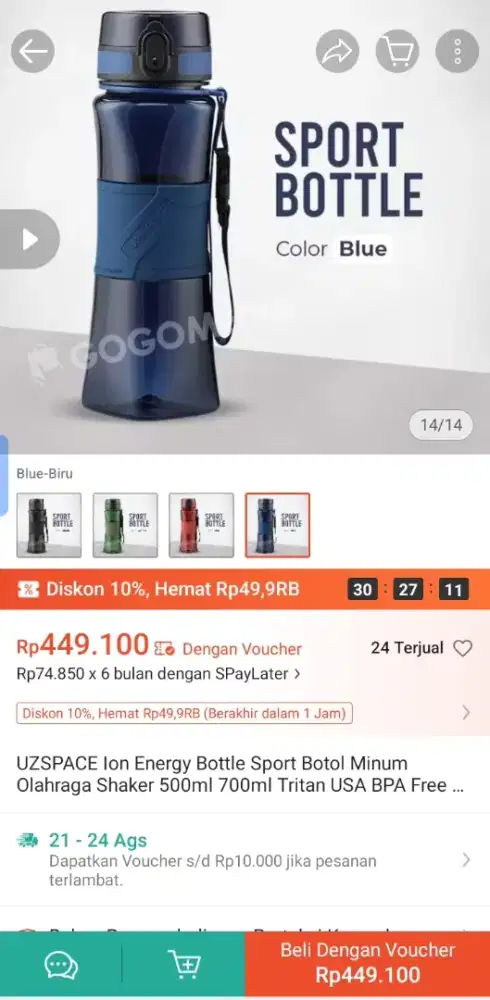 UZSPACE Botol Minum Ion Tritan Sport Korea