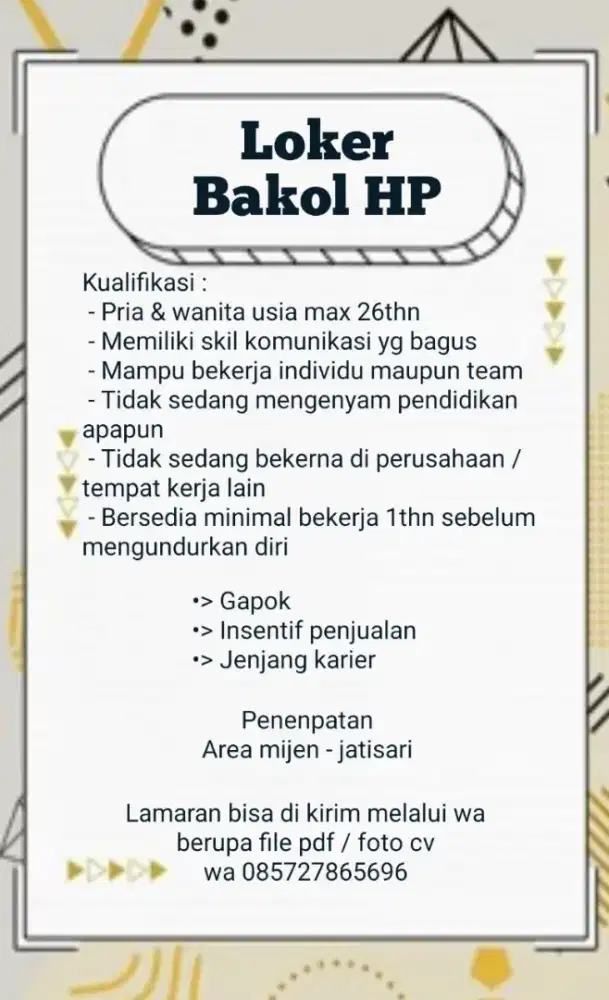 Penjualan HP di toko area mijen loker/lowongan pekerjaan