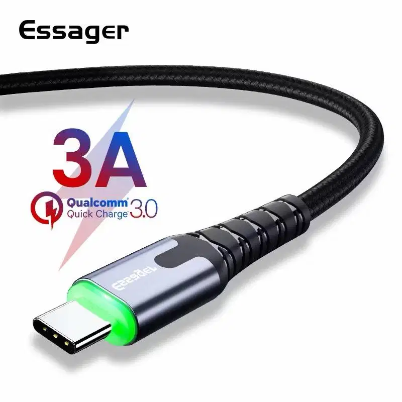 Essager Kabel Type-C usb 3A pengisian cepat dengan Lampu LED