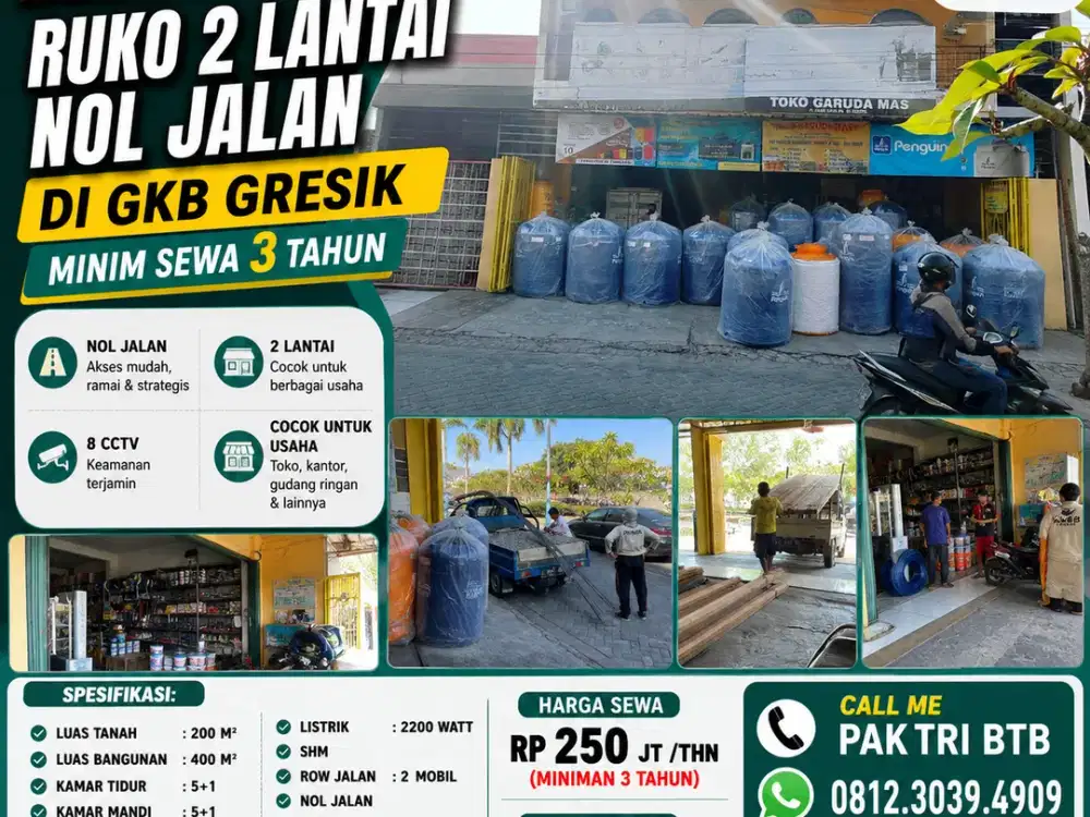 DISEWAKAN!! RUKO 2 LANTAI NOL JALAN DI GKB GRESIK – MINIM SEWA 3 TAHUN