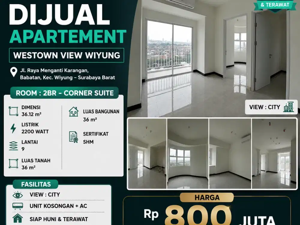 2 BR (CORNER SUIT) – CITY VIEW!! DIJUAL APARTEMENT WESTOWN VIEW WIYUNG – SIAP HUNI & TERAWAT