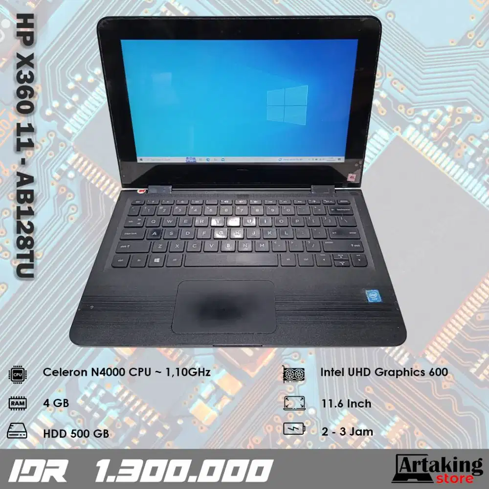 HP X360 11 - AB128TU - Celeron N4000 - Ram 4 GB - Normal Siap Pakai