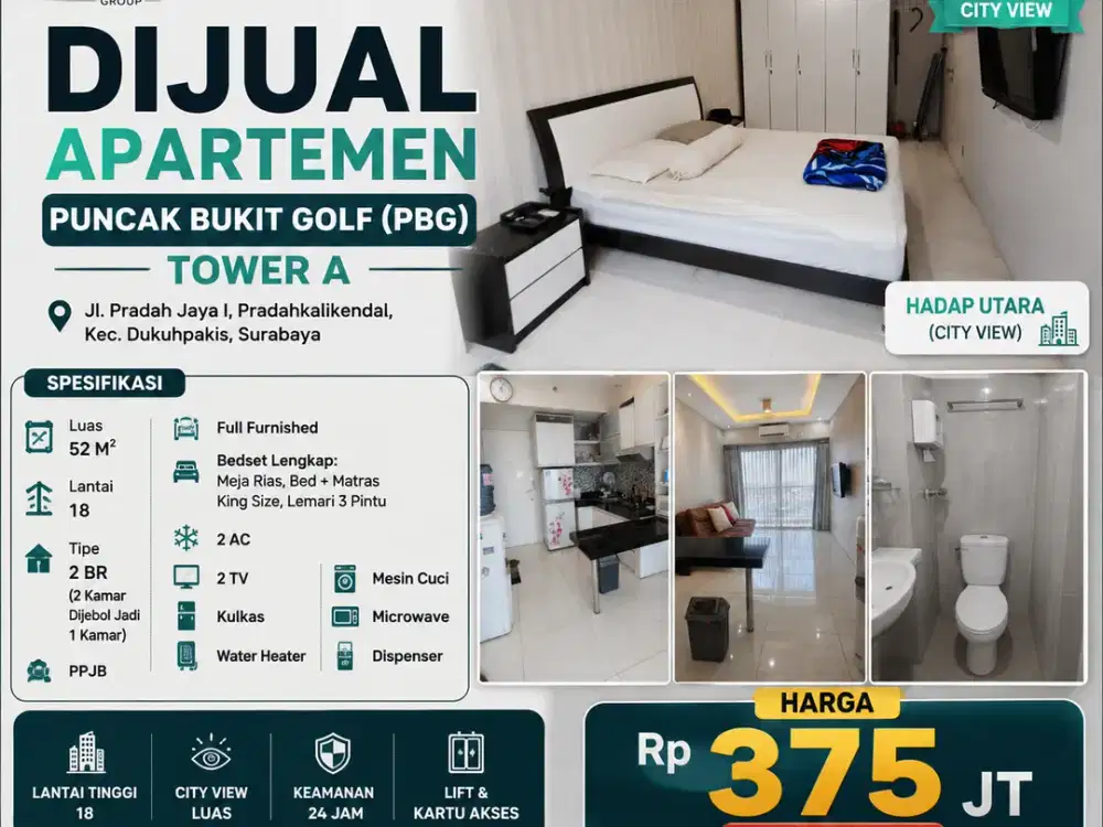 FULL FURNISHED – 2BR!! DIJUAL APARTEMEN PUNCAK BUKIT GOLF (PBG) – TOWER A