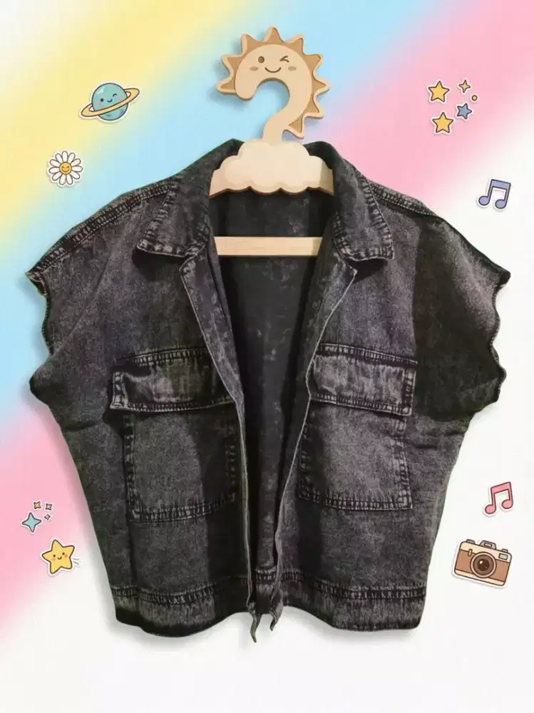 Crop denim vest acid black : unik, trendy & easy to match