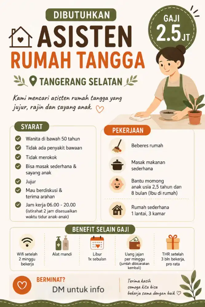 Lowongan Asisten Rumah Tangga (ART)