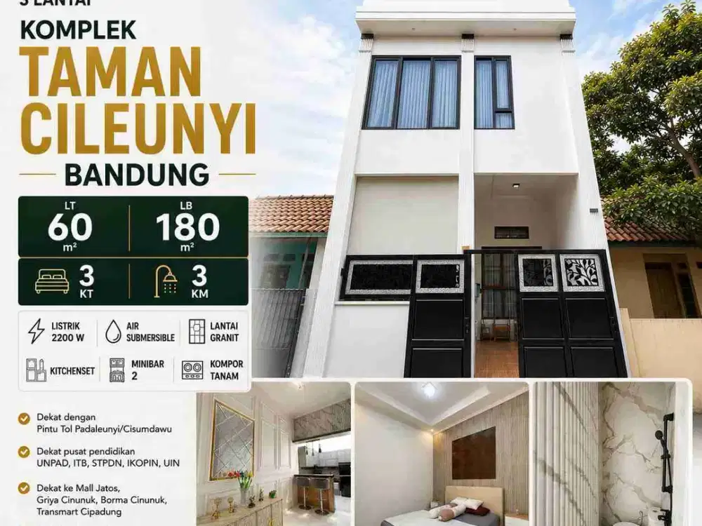 Rumah siap huni bangunan kokoh terbaik 3 lantai di Cileunyi, Bandung