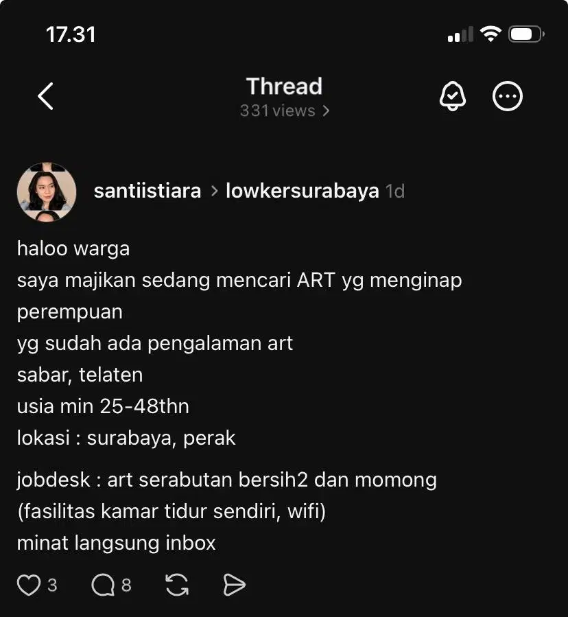 Dicari Segera ART Menginap