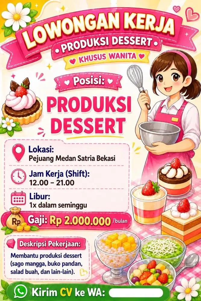 Lowongan kerja produksi dessert khusus wanita