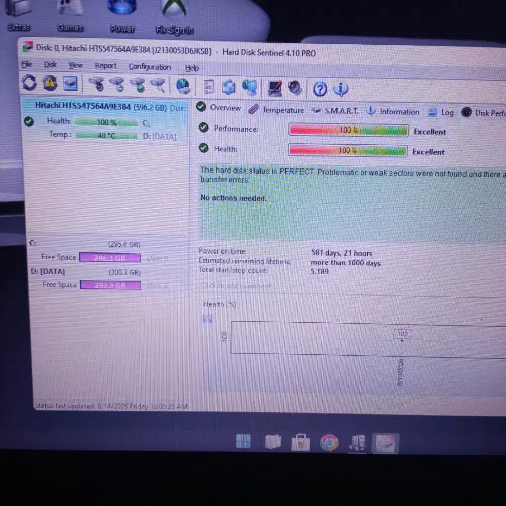 HDD Laptop 2.5in Hitachi 640GB SATA Joss 100%