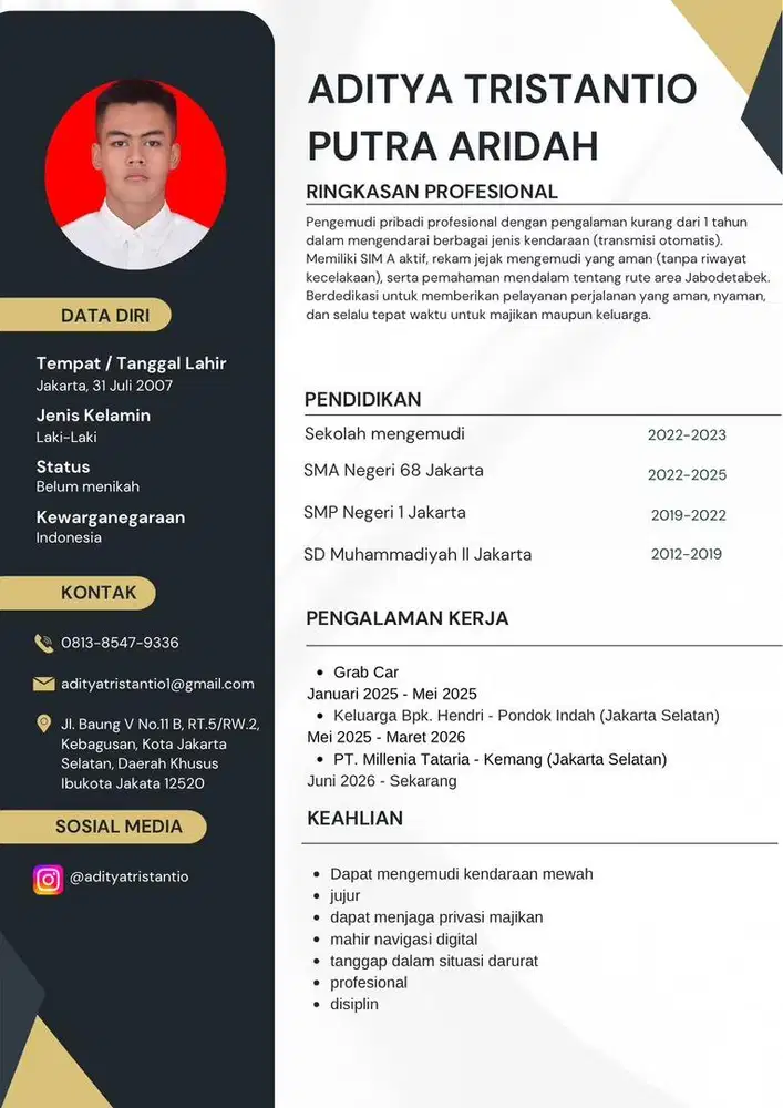 Sopir Pribadi Jujur, Rapi, Disiplin, dan Mengutamakan Keselamatan