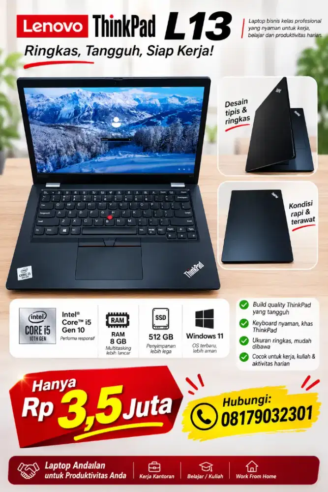 Laptop Lenovo Thinkpad L13 Intel i5 Gen10 RAM8 SSD 512  Windows11