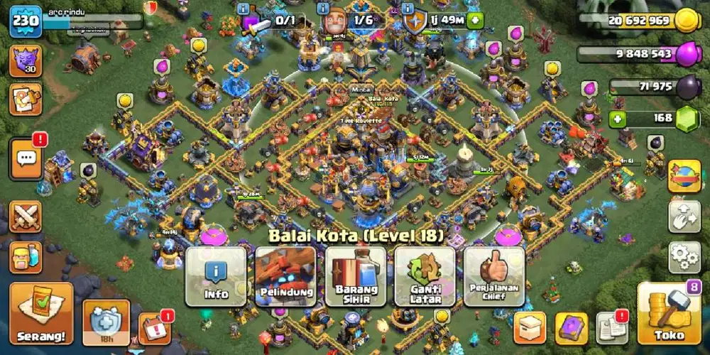Akun coc town hall 18  max defent
