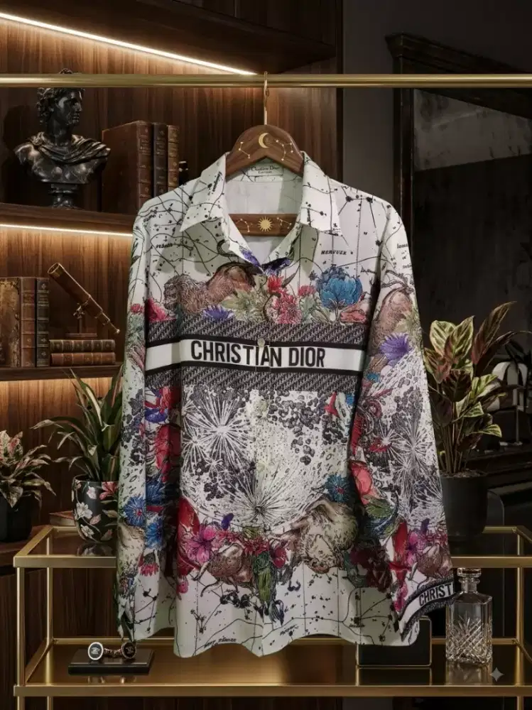 Christian dior zodiac & floral silky shirt elegansi premium.