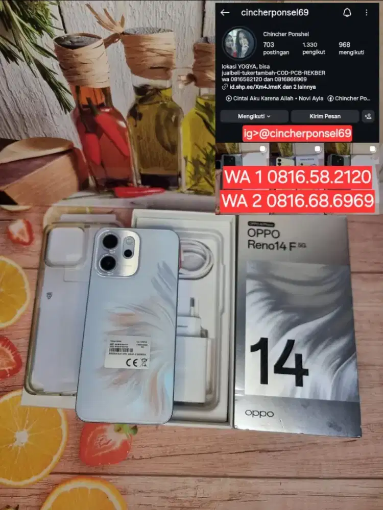 Jual hp oppo reno 14f 5g 12/256 likeNEW istimewa grns panjang