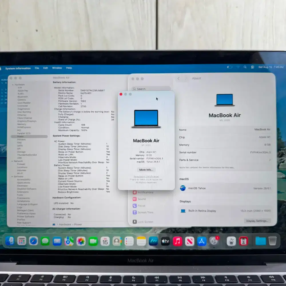 Macbook Air M1 Ram 8 Ssd 128 Layar 13 inch Space Grey Full set