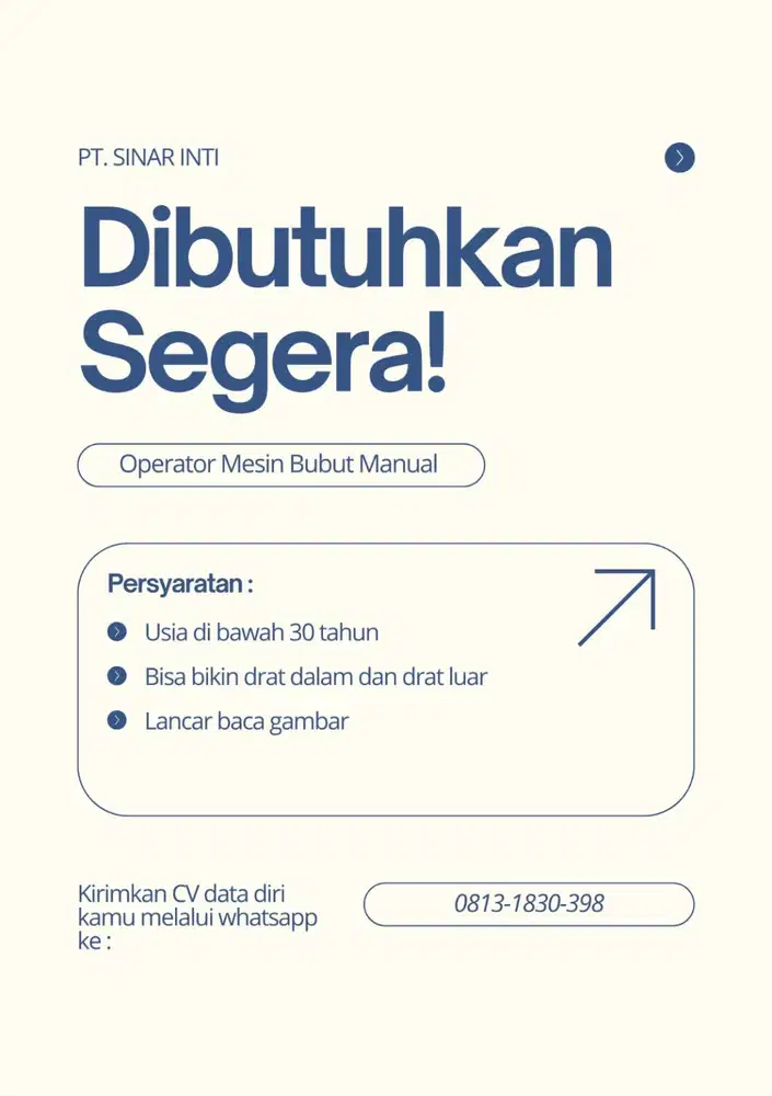 Dibutuhkan operator bubut manual