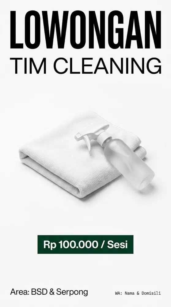 Dicari: Mitra Cleaner Harian (Area BSD & Gading Serpong)