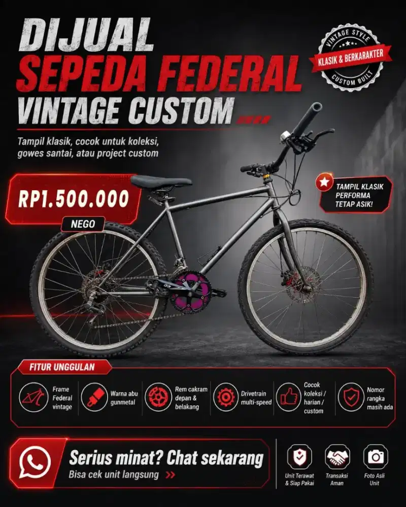 FEDERAL VINTAGE MTB CUSTOM | FRAME KLASIK | COCOK KOLEKSI & GOWES