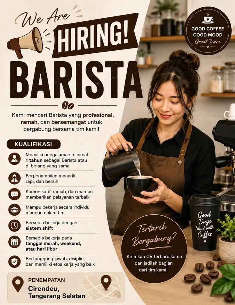 DI BUTUHKAN BARISTA WAJIB PEREMPUAN