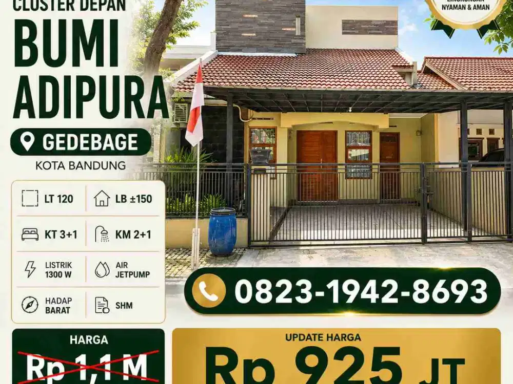 Rumah siap huni 2 lantai bangunan kokoh lingkungan nyaman aman di Bumi Adipura, Bandung