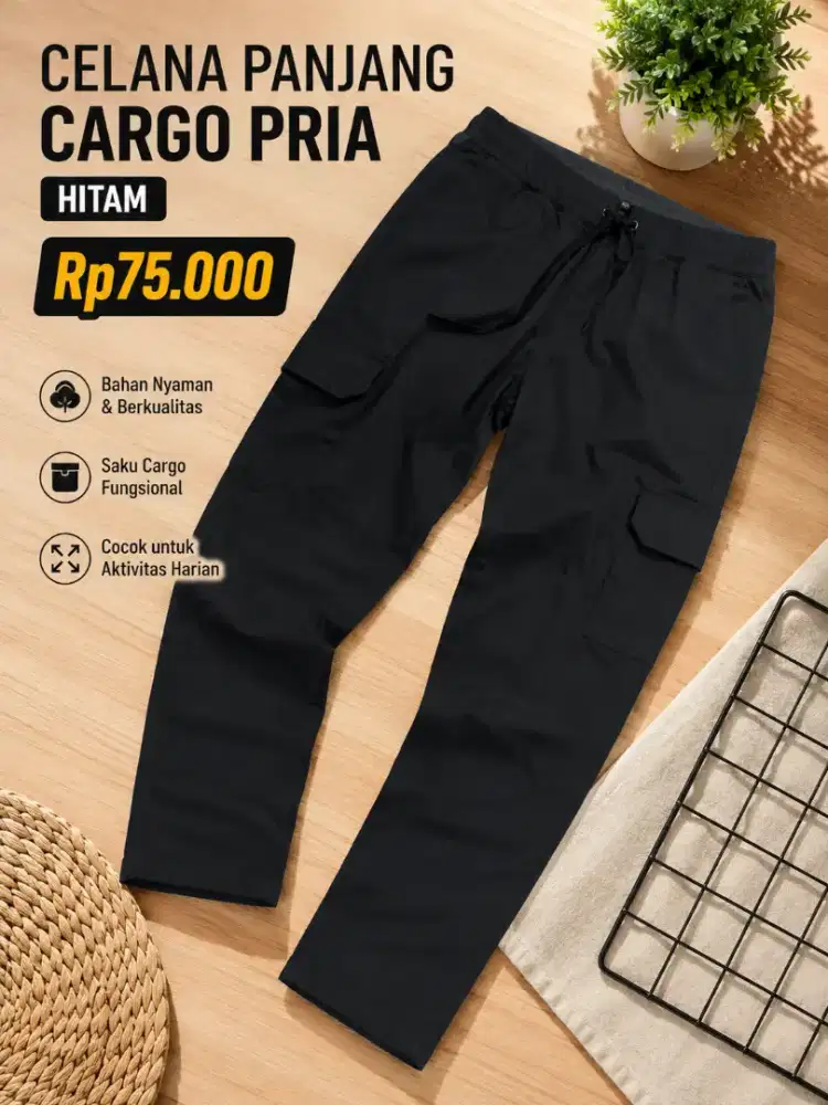 Celana Panjang Cargo Pria Hitam
